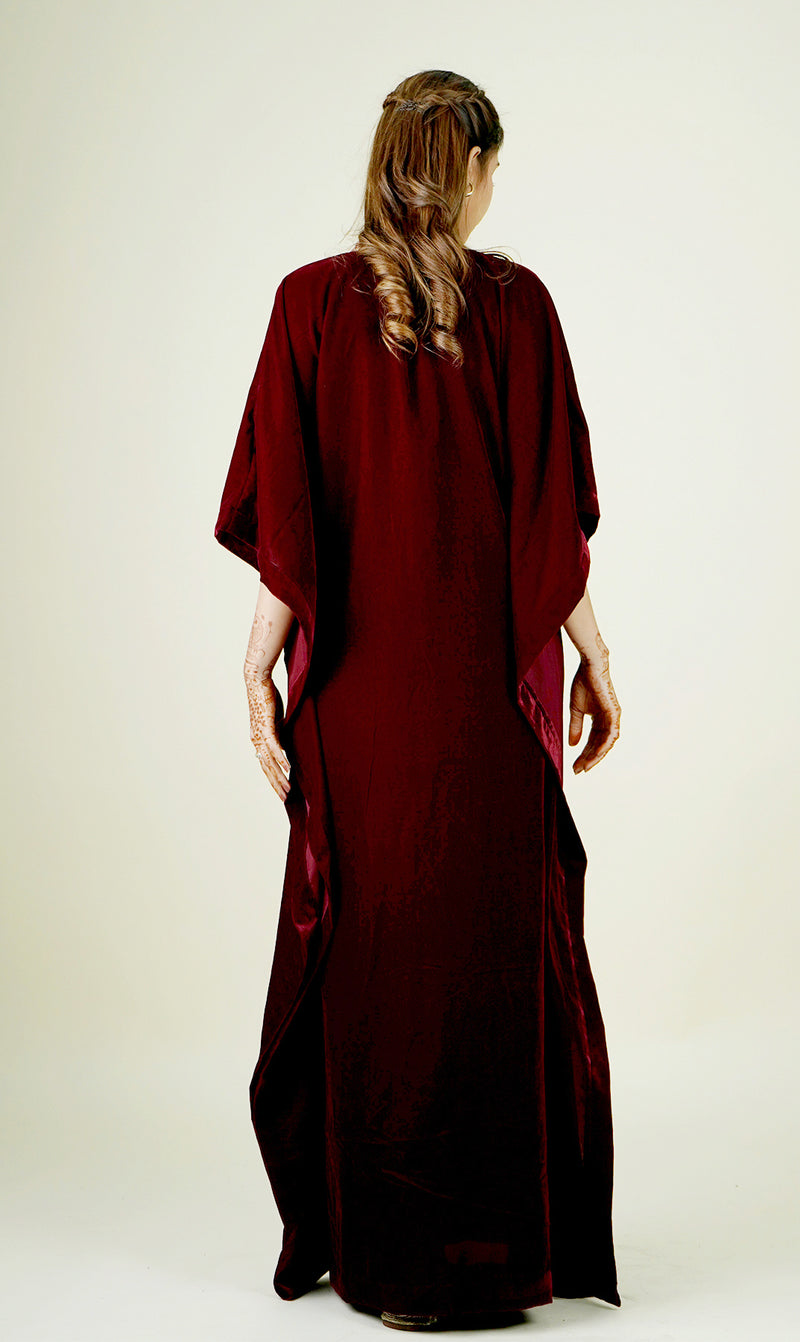 Maroon Velvet Kaftan Dress Online India-Inching India