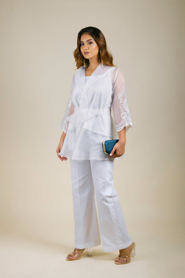 White Organza Embroidered Cape For Women