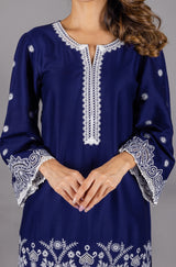 Navy Blue Embroidered Suit Set with Dupatta