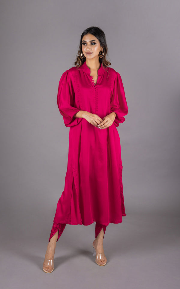 Hot Pink Set with Embroidered Dhoti