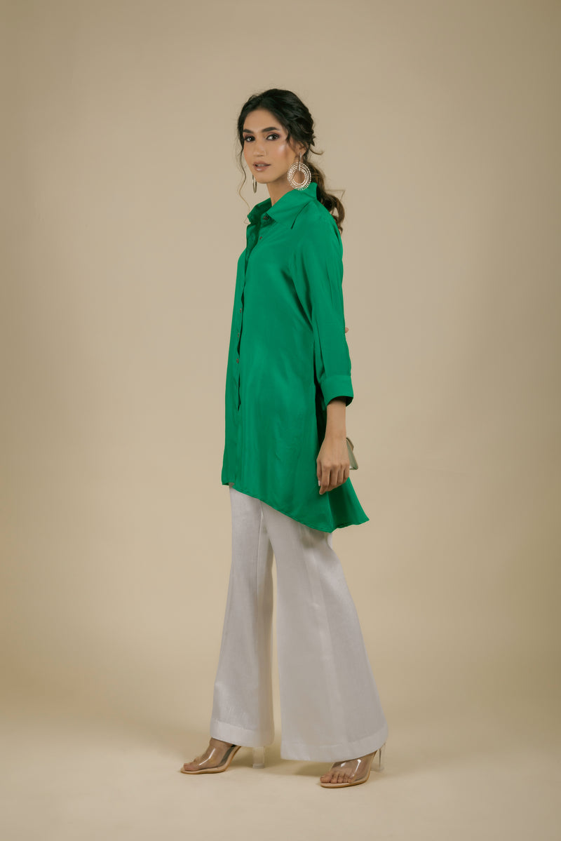 Emerald Green Top with White Pants