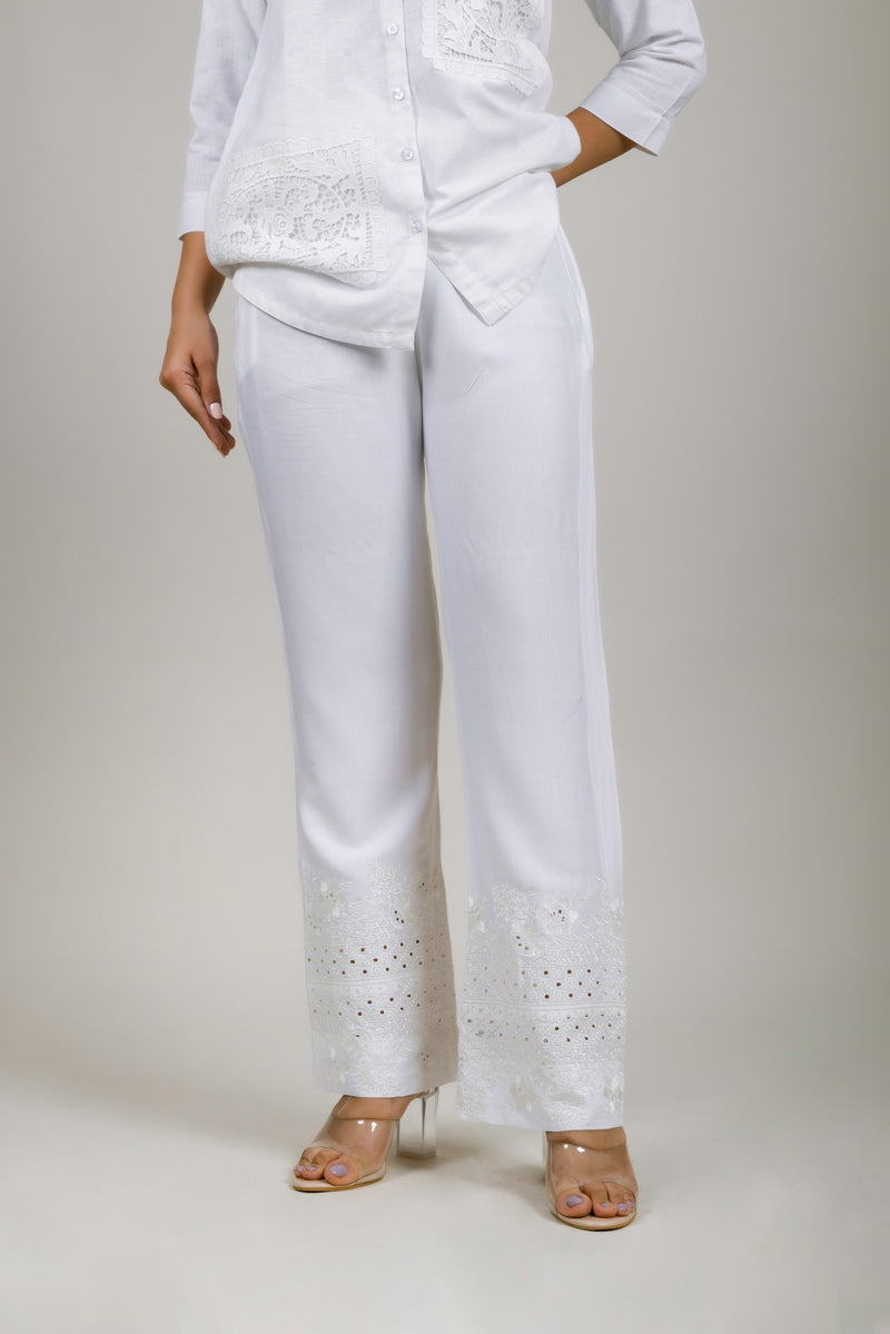 Off white cotton straight pants by Jalpa Shah | The Secret Label