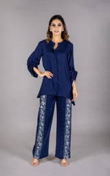 Navy Blue Co-ord Set with Embroidered Pants