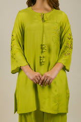 Pear Green Embroidered Set with Dhoti Pants