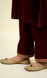 Beautiful Maroon Velvet Suit Set with dupatta-Inching India 