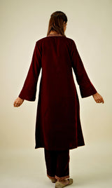 Beautiful Maroon Velvet Suit Set with dupatta-Inching India 