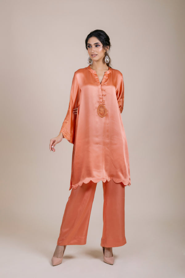 Coral Embroidered Suit Set