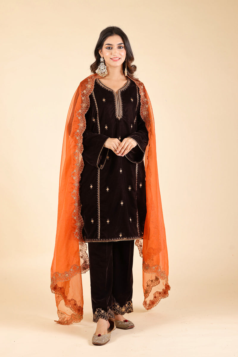 Shop Embroidered Work Cotton Navy Blue and Orange Punjabi Suit Online :  63820 - Punjabi Suits
