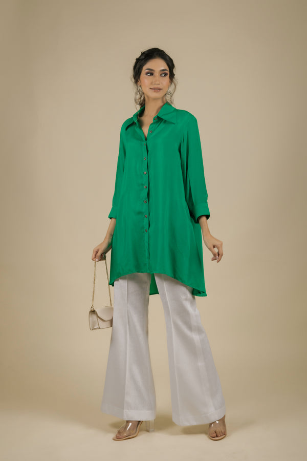 Emerald Green Top with White Pants