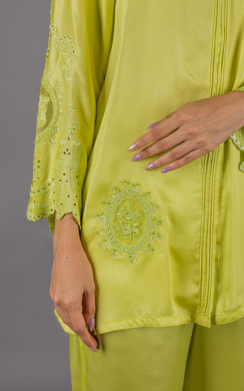 Flowy Lime Embroidered Co-ord Set