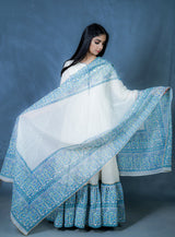 CREAM BLOCK PRINTED FRILLED ANARKALI