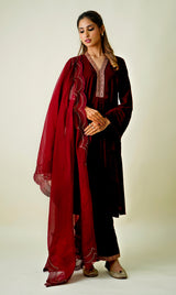Beautiful Maroon Velvet Suit Set with dupatta-Inching India 
