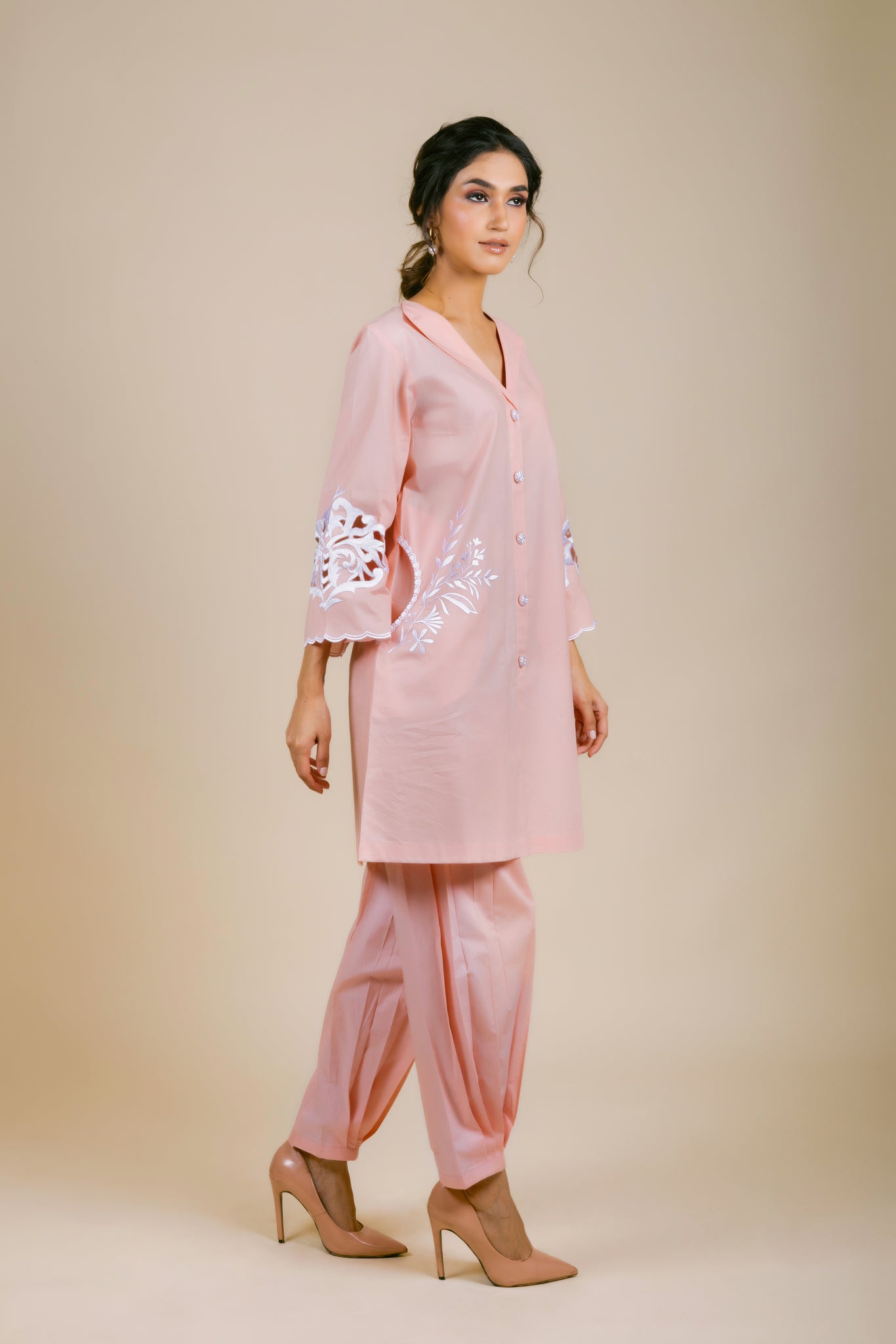 Baby Pink Heavy Designer Function Wear Pant Suit With Embroidery Work main image 1