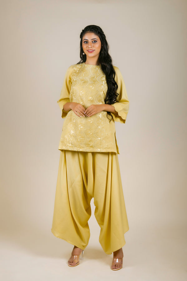 Flax Yellow Embroidered Co-ord Set