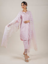 PINK EMBROIDERED SUIT SET WITH ORGANZA DUPATTA