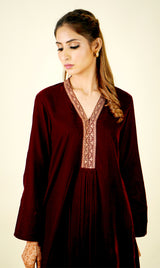 Beautiful Maroon Velvet Suit Set with dupatta-Inching India 