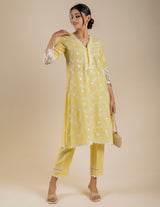 3D Embroidered Yellow Suit Set