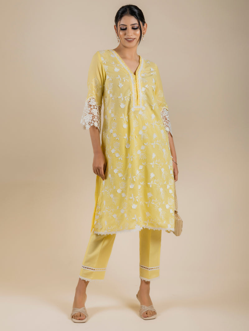 3D Embroidered Yellow Suit Set