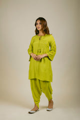 Pear Green Embroidered Set with Dhoti Pants