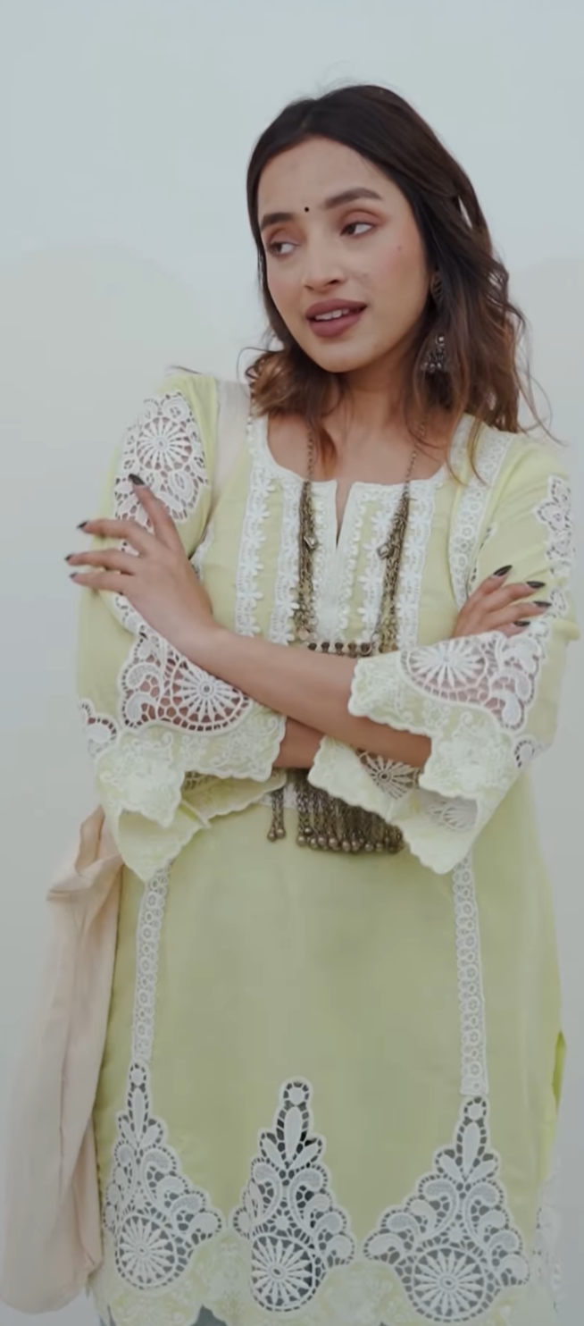 LIME GREEN CUT-WORK KURTA
