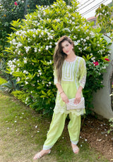 LIME GREEN CUT-WORK SUIT SET
